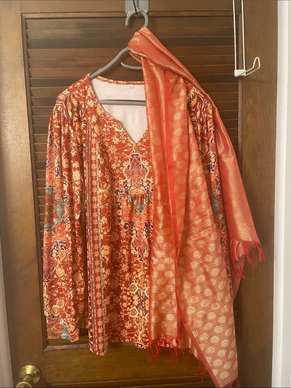 Patterned long-sleeve tunic with scarf